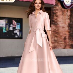 Elegant Pink A-Line Dress with Notched Collar